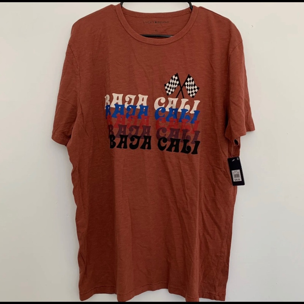 Lucky Brand Mens Size XL Baja Cali Race Flag Shirt